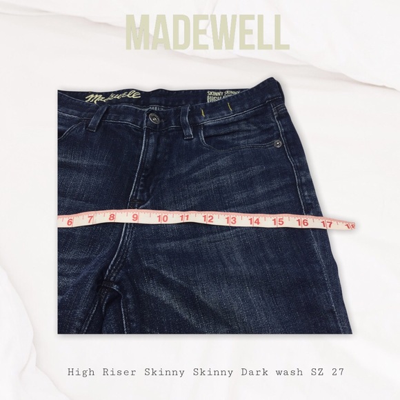 MADEWELL| High Riser Skinny Skinny Dark wash SZ 27 - Picture 6 of 9